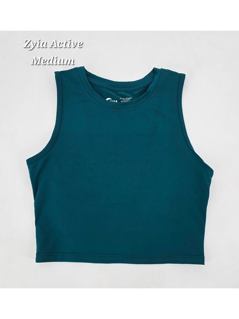 ZYIA Active High Neck Stronger Crop Tank Top – Teal (Size M)